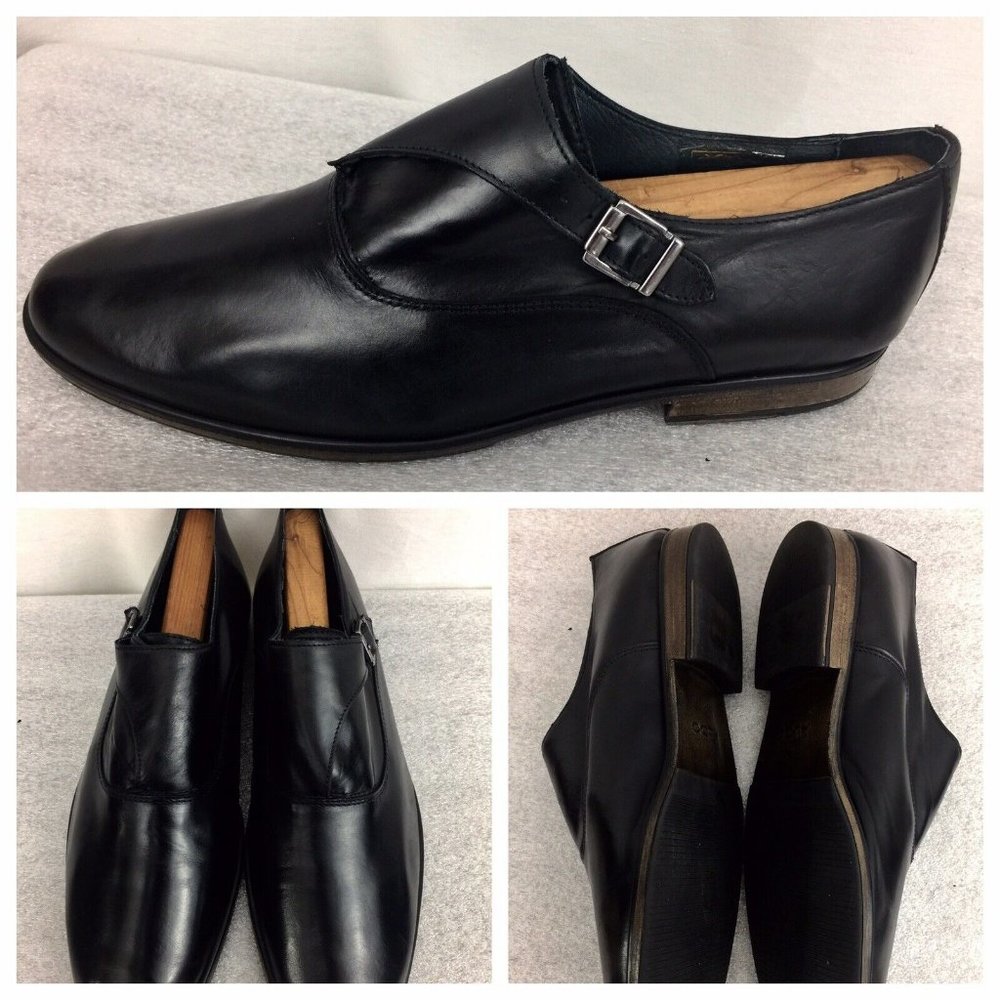 ALDO Black Leather Cross Over Strap Buckle Mens Dress Shoe size 10.5 US 43.5 EUR